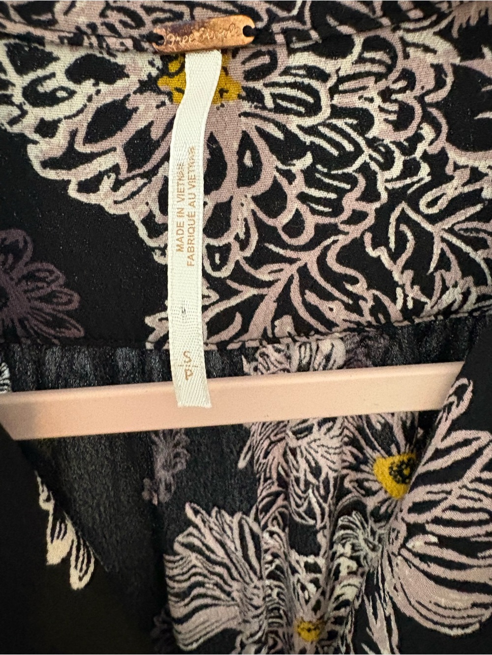 Free People Black Floral V-Neck Mini Dress Blue Hawaii - Small - Picture 4 of 4